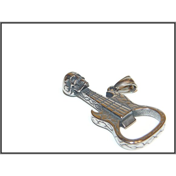 Stainless Steel Skull Guitar Gothic, Heavy Metal Pendant, Rock n Roll Pendant - Picture 5 of 6